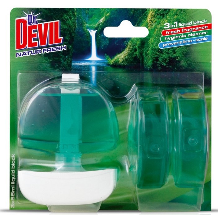 Dr.Devil tekutý závěs na WC Natur fresh | Čistící, dezinf.prostř., dezodoranty - Přípravky na WC - Závěsy na WC a pissoárové kostky